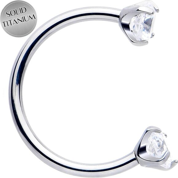 Double Gem Titanium Horseshoe Nose Ring - Internally Threaded Solid Titanium CZ - Picture 9 of 9
